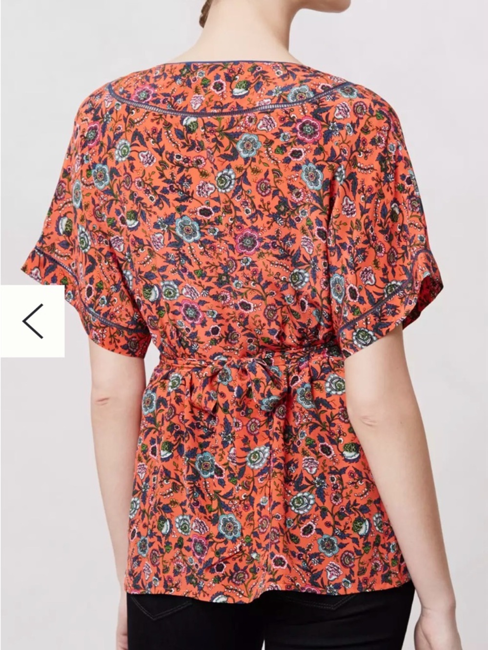 Maeve Anthropologie Top Sz M 100% Silk Maes Kimono Tie Back Blouse Floral - Picture 2 of 11